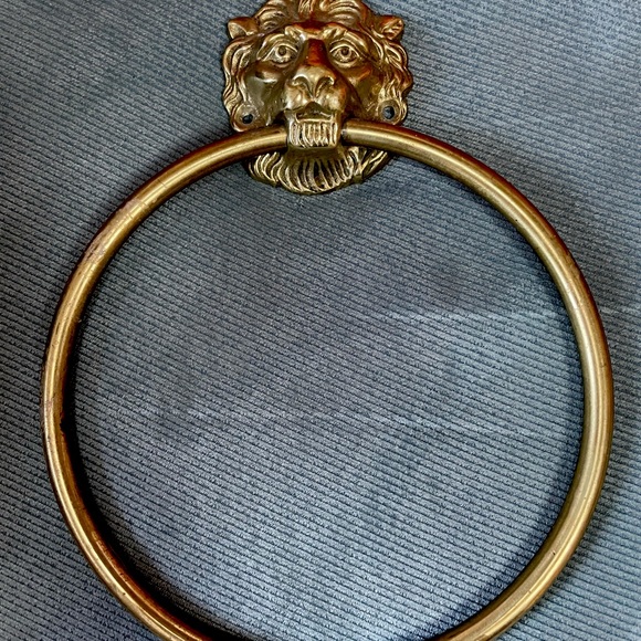 brass Other - Rare Vintage Brass Lion Head Towel Holder 8.5”